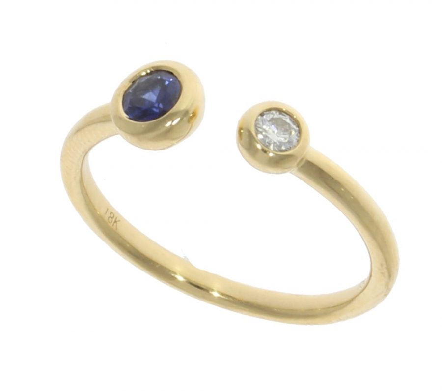 Gold Sapphire and Diamond Open Dress Ring