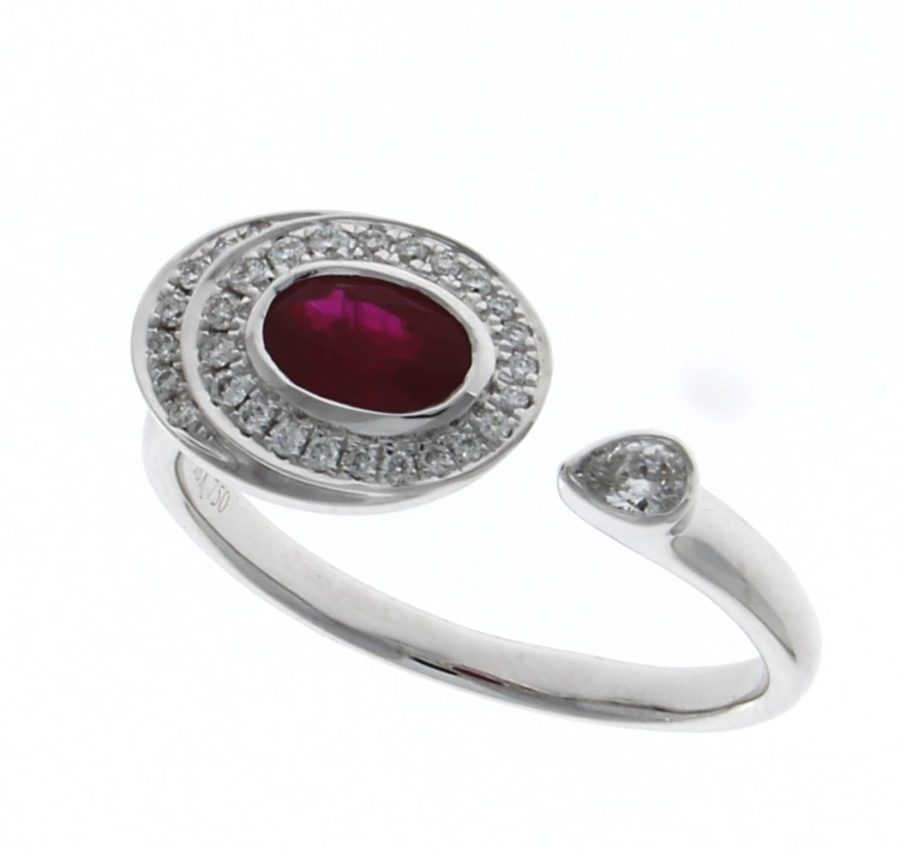 White Gold Ruby and Diamond Open Dress Ring