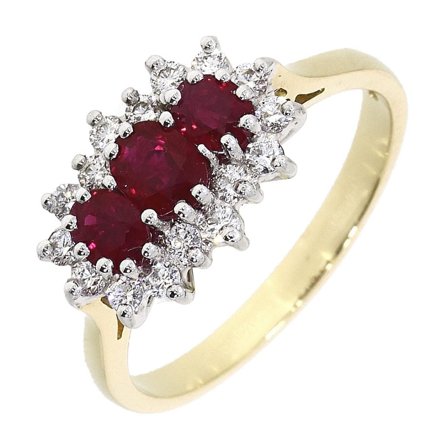 Gold Ruby and Diamond Cluster Ring Size N