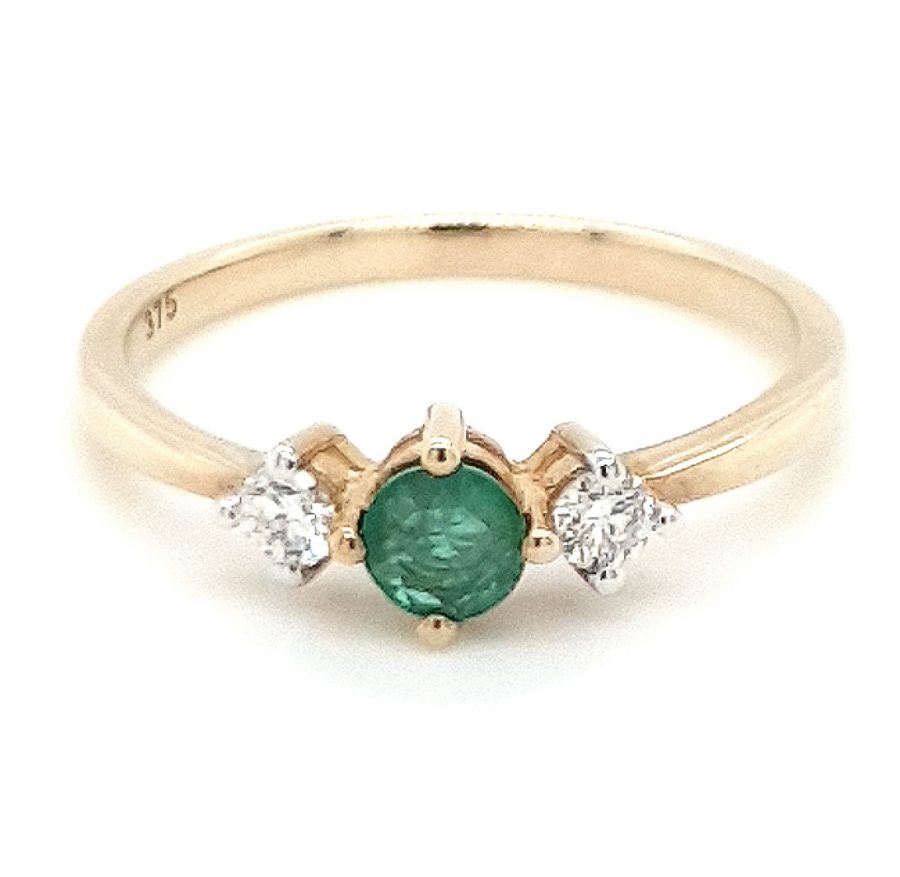 9ct Gold Emerald and Diamond Three Stone Ring