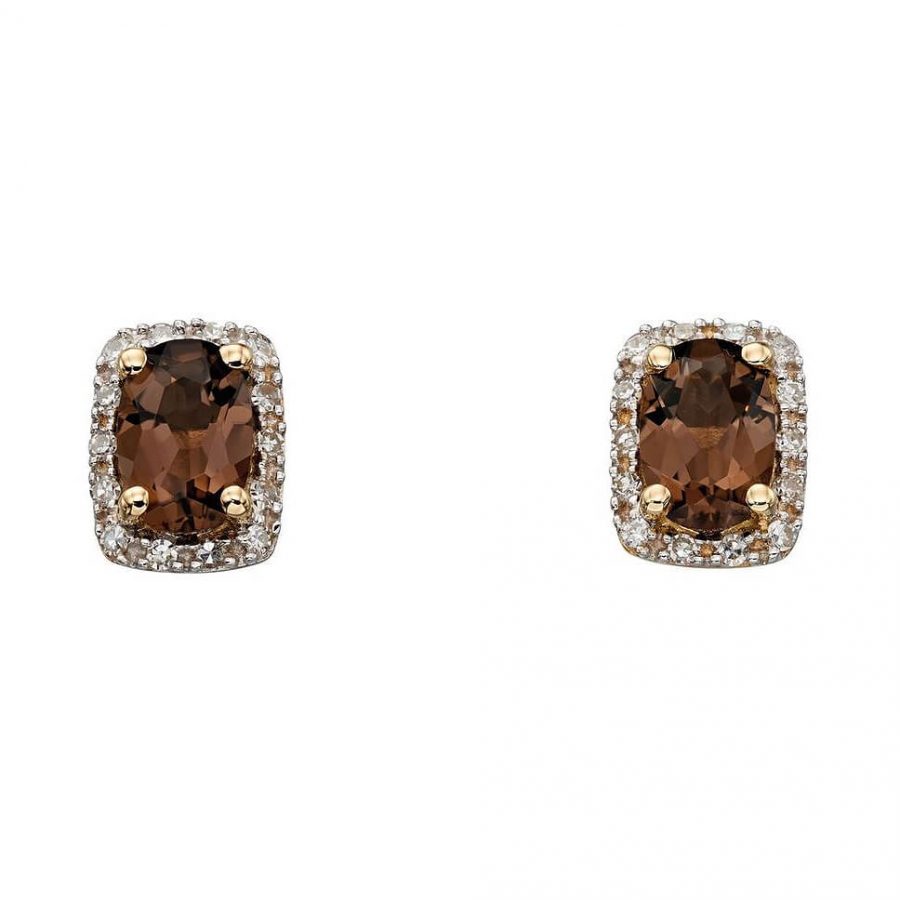 9ct Gold Smoky Quartz & Diamond Earrings