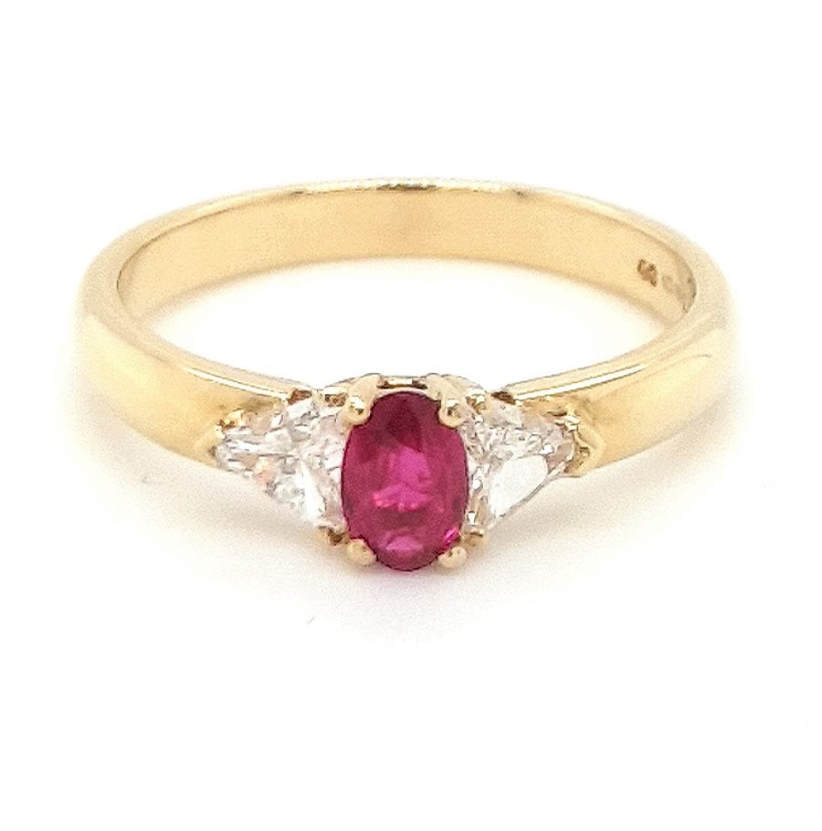18ct Gold Ruby and Three Stone Diamond Ring