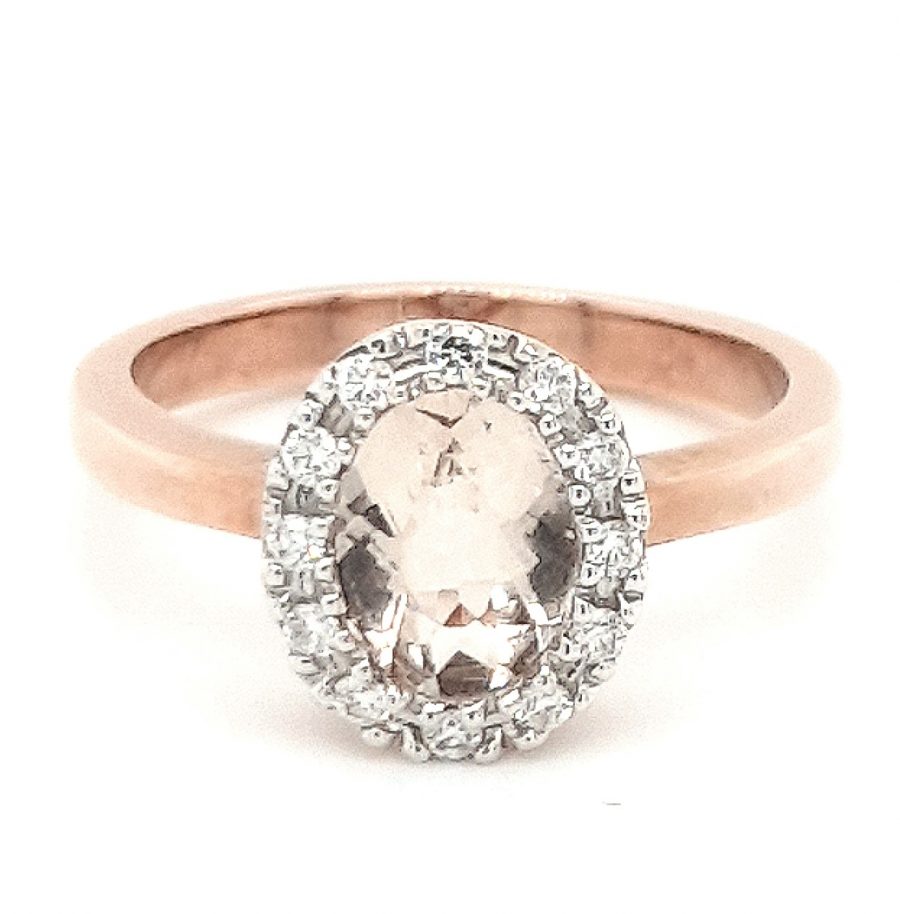 9ct Rose Gold Morganite and Diamond Cluster Ring