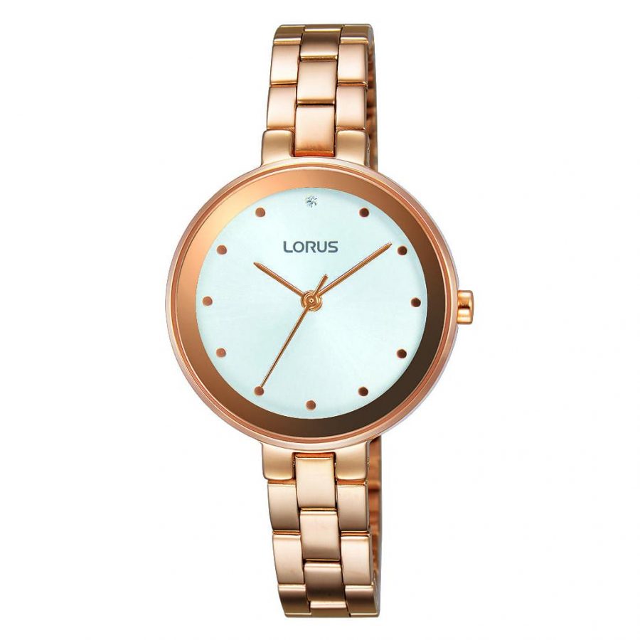 Lorus Ladies Rose Gold Plated dress bracelet watch White Dial