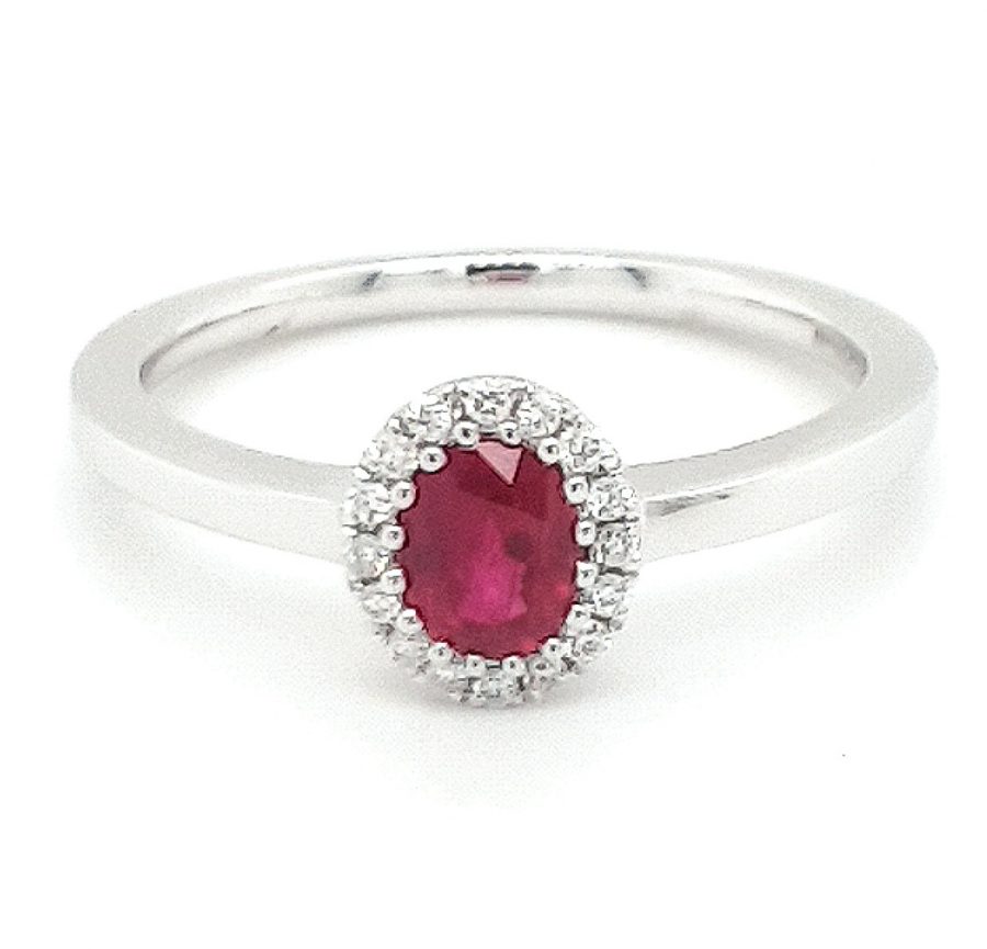 18ct White Gold Ruby and Diamond Cluster Ring Size M