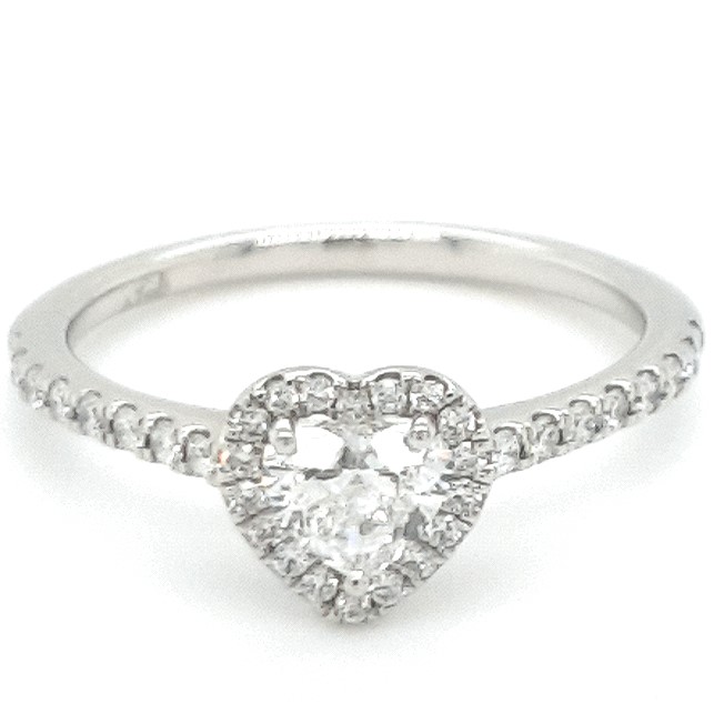 Platinum Heart Shaped 0.45ct Diamond Halo Engagement Ring