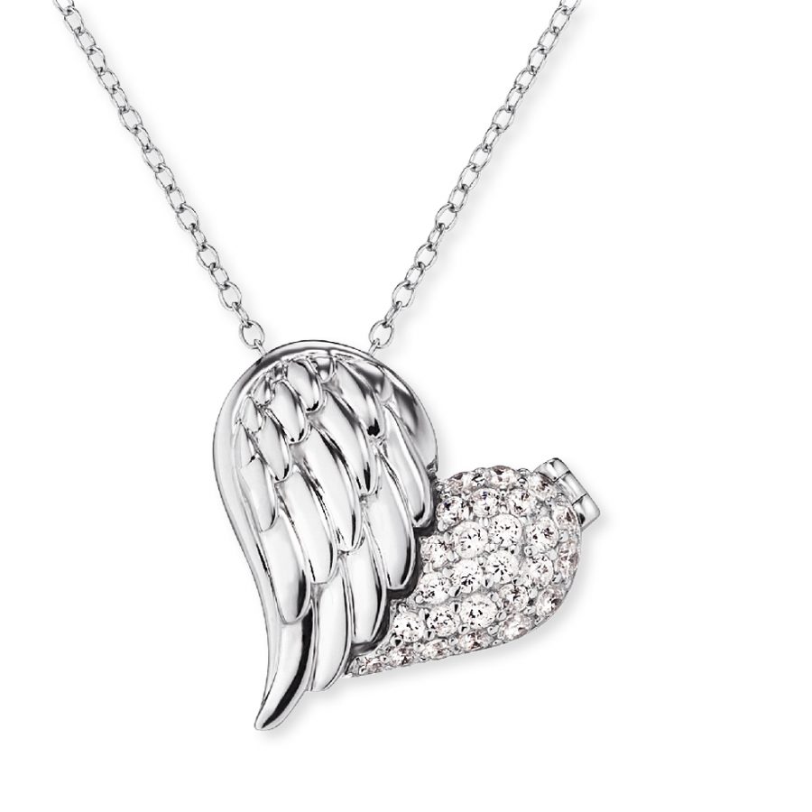 Angel Whisperer Silver Heart Wing Opening Pendant & Chain