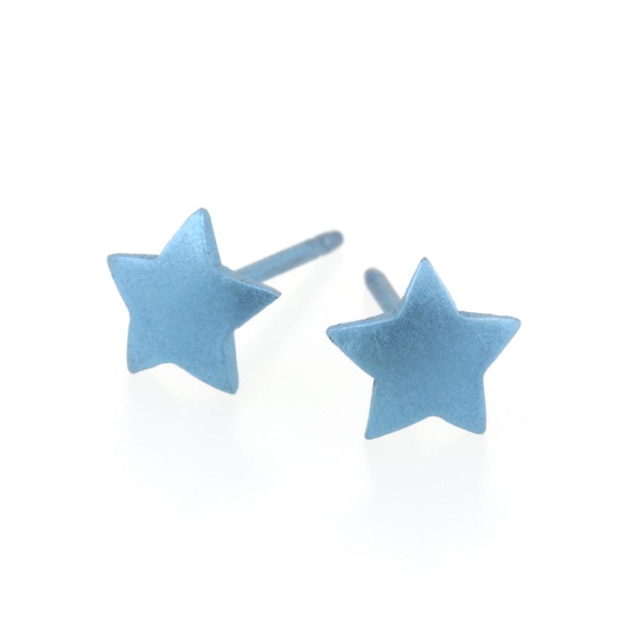 Ti2 Titanium 6mm L-Blue Star Stud Earrings