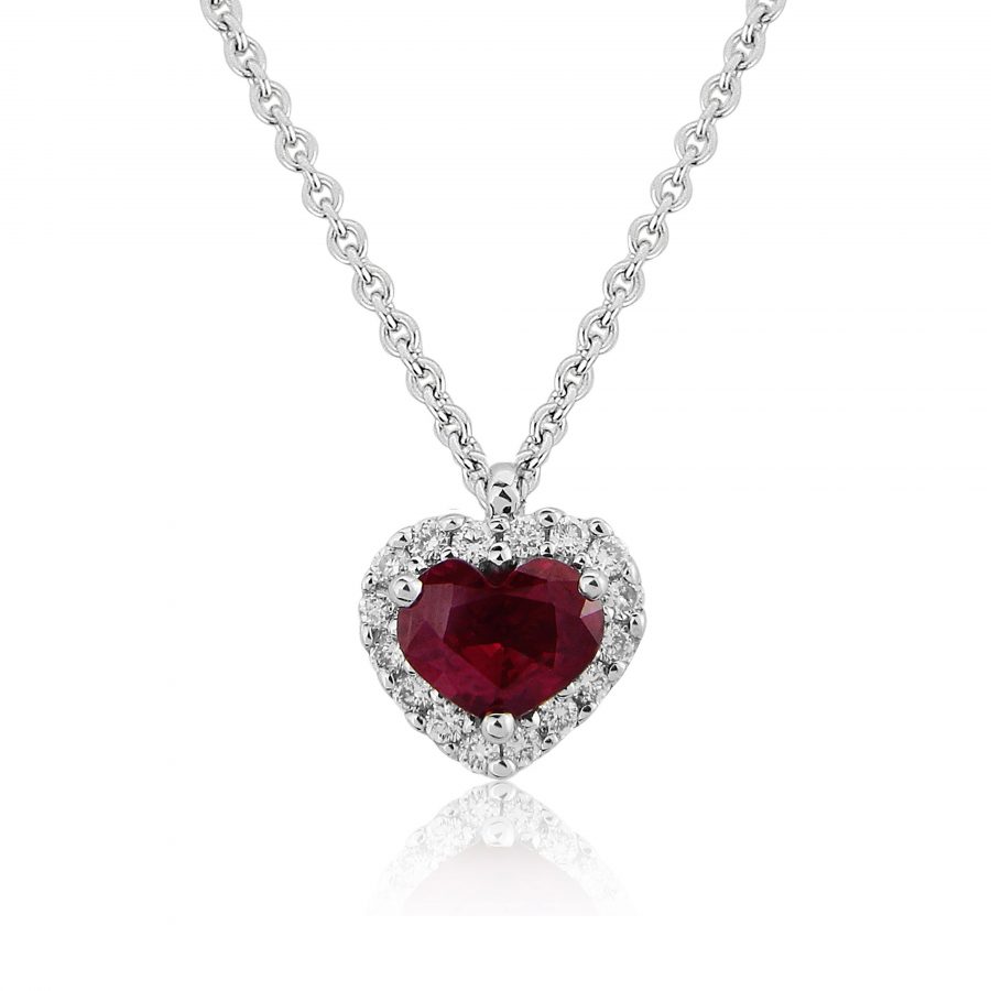 18ct White Gold Ruby and Diamond Pendant Chain