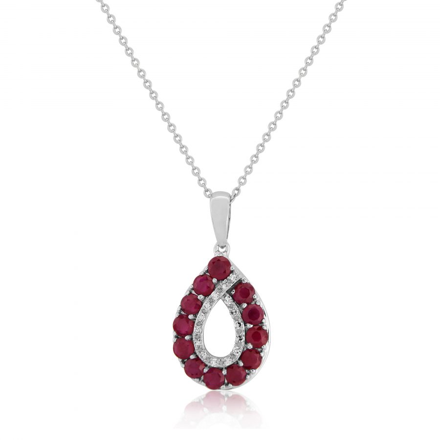 9ct White Gold Ruby and Diamond Pendant & Chain