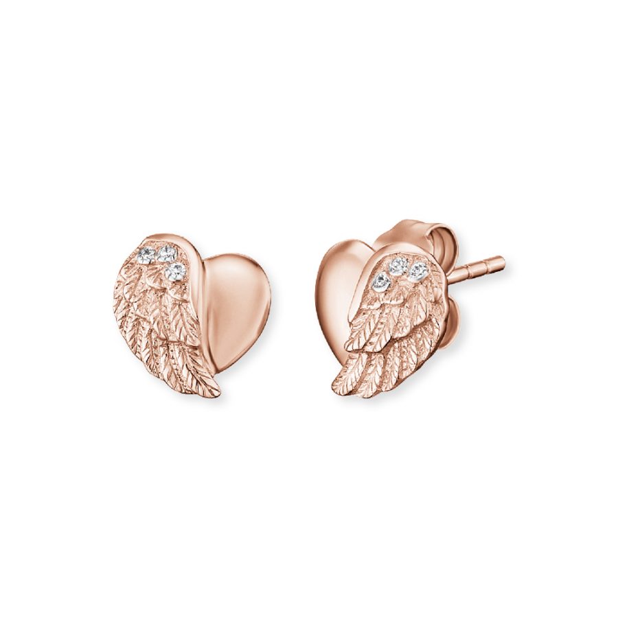 Angel Whisperer Rose Gold Plated Heart Wing Stud Earrings