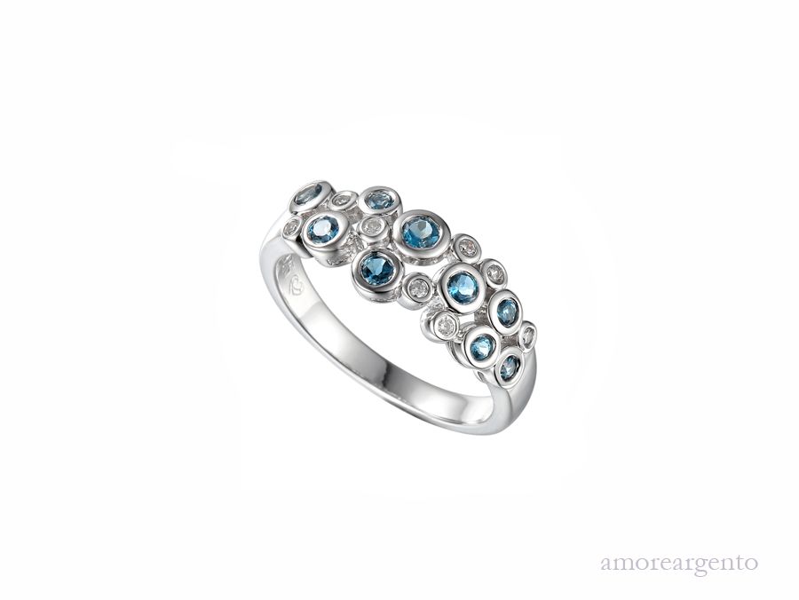 Amore Silver Topaz Bubble Ring Size N