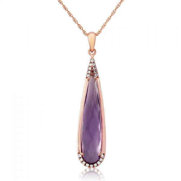 Rose Gold Amethyst and Diamond Pendant and Chain