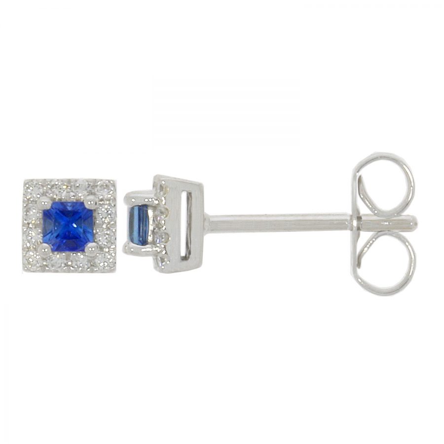 9ct White Gold Sapphire and Diamond Cluster Stud Earrings