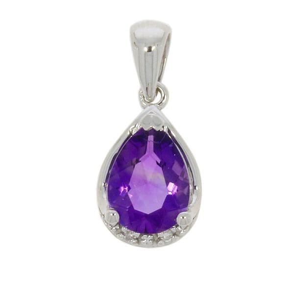 White Gold Amethyst & Diamond Pendant