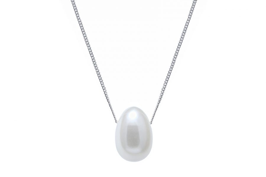 Silver Pearl Egg Pendant and 18 inch Chain