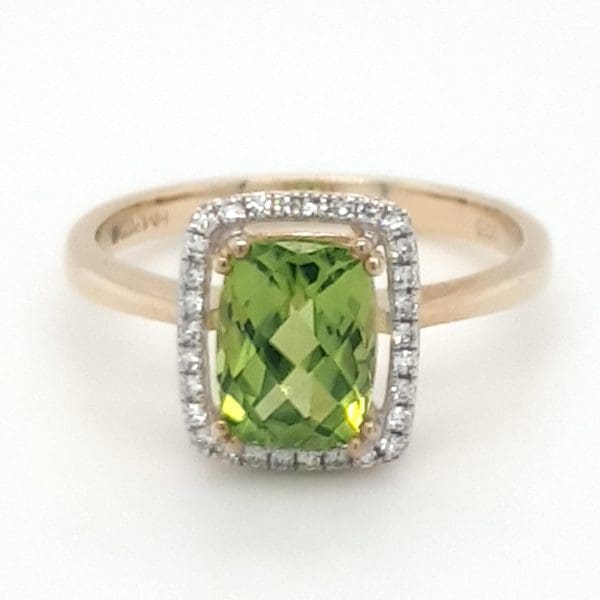 9ct Gold Peridot & Diamond Cluster Ring