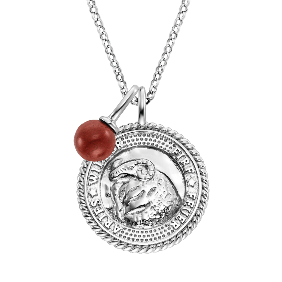 Angel Whisperer Silver Aries Cubic Zirconia & Red Jasper Pendant & Chain