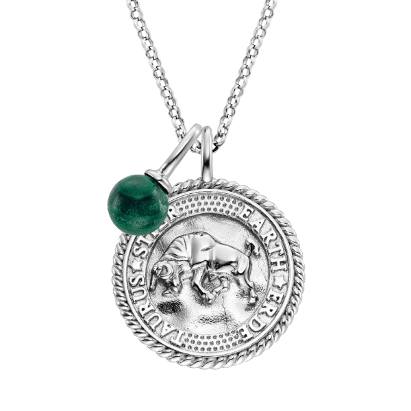 Angel Whisperer Silver Taurus Cubic Zirconia & Malachite Pendant & Chain