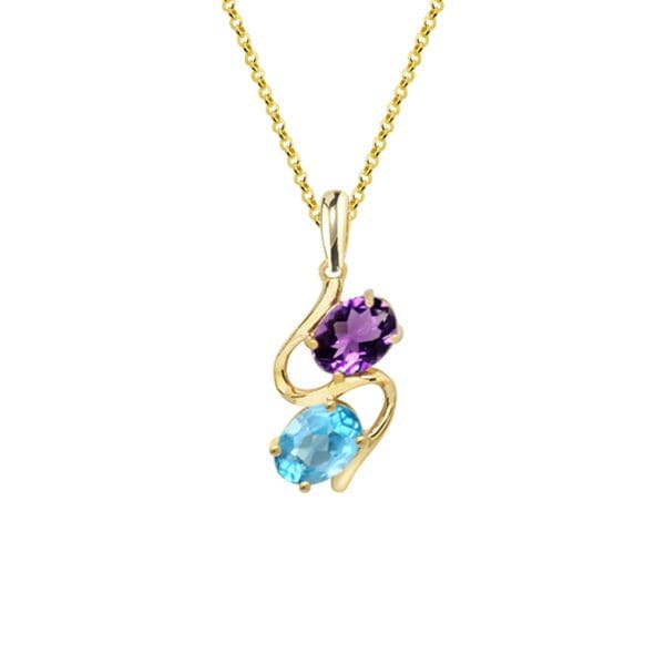 Gold Topaz & Amethyst Pendant & Chain