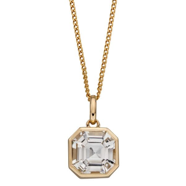 9ct Gold White Topaz Pendant & Chain