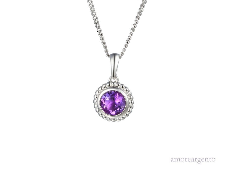 Silver Amore Amethyst Pendant & Chain