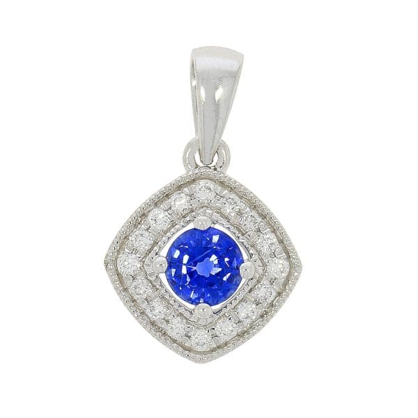 Platinum Sapphire & Diamond Cluster Pendant & Chain