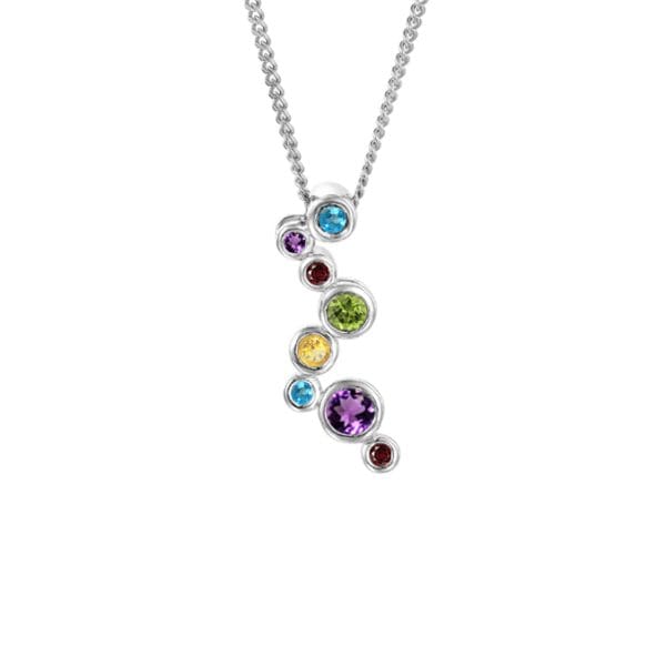 Amore Silver Multi Stone Bubble Pendant & Chain