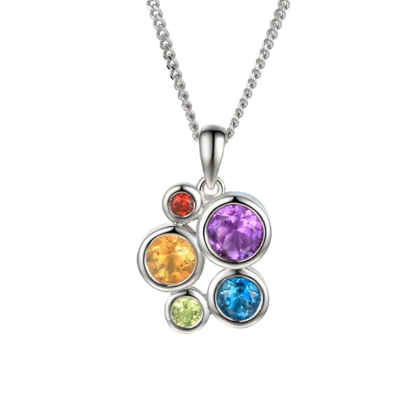 Amore Silver Mixed Stone Bubble Pendant & Chain