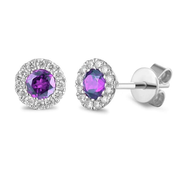 9ct White Gold Amethyst & Diamond Stud Earrings