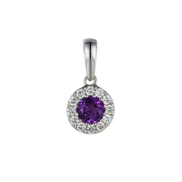 9ct White Gold Amethyst & Diamond Pendant & Chain
