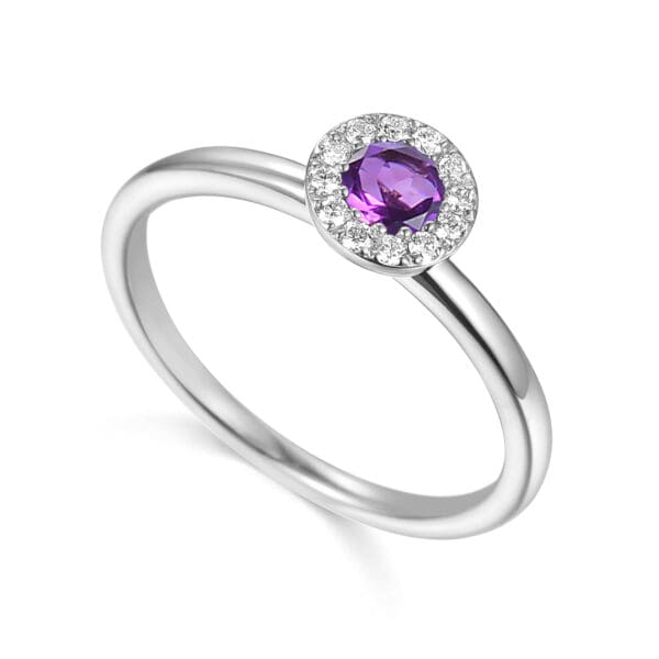 9ct White Gold Amethyst & Diamond Ring