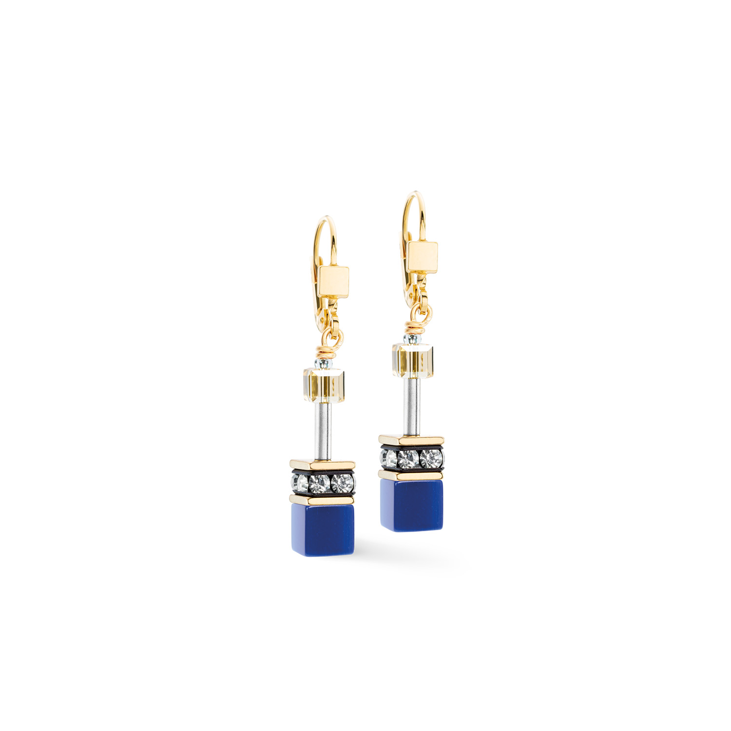 Coeur De Lion Geocube Iconic Azure Glow Gold Plated Drop Earrings