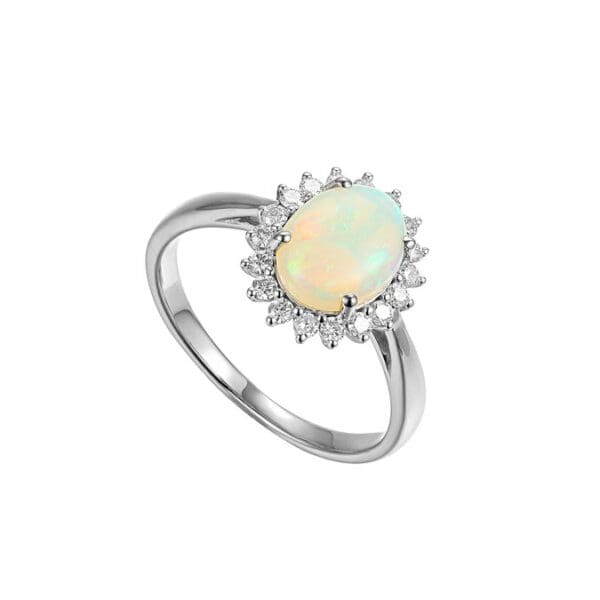 Platinum Opal & Diamond Cluster Ring
