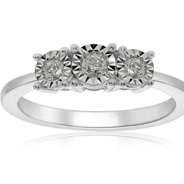 9ct White Gold Three Stone Diamond Engagement Ring
