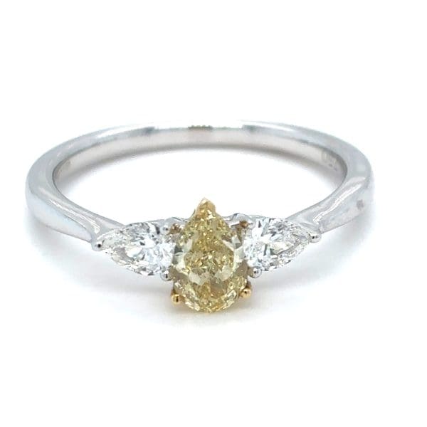 18ct White Gold Yellow Pear Cut Diamond Three Stone Ring